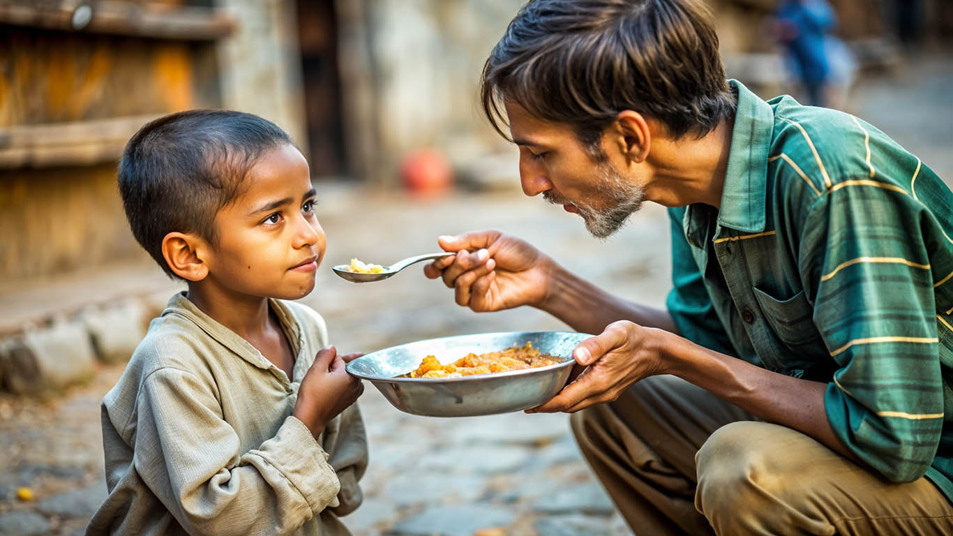 Hunger im Alltag — heute eine warme Mahlzeit und neue Hoffnung.